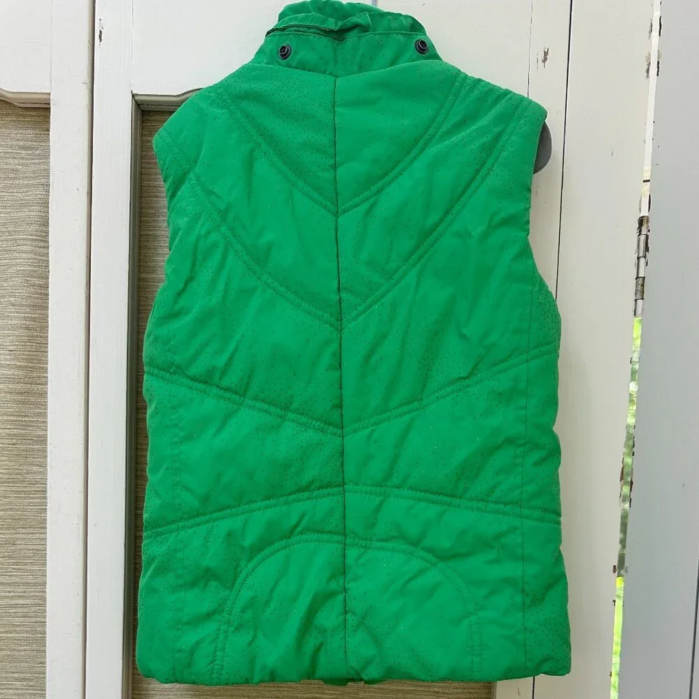 Childrens Place Girls Green Sparkle Puffer Vest Fur Hood 7 8 Removable Hood
